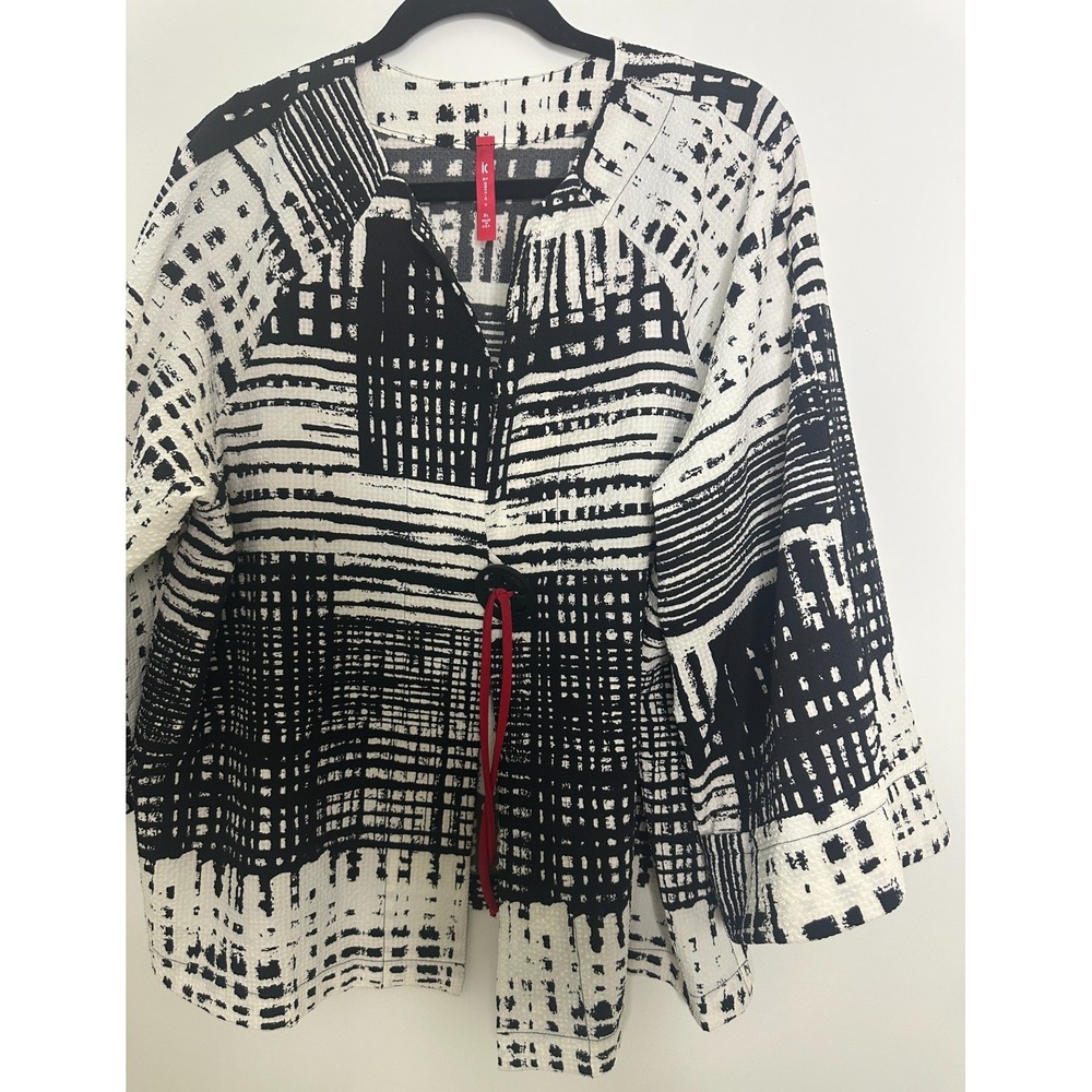 IC by Connie K Abstract Grid Button Jacket Topper Black White XL Abstract *Flaw - Picture 5 of 15